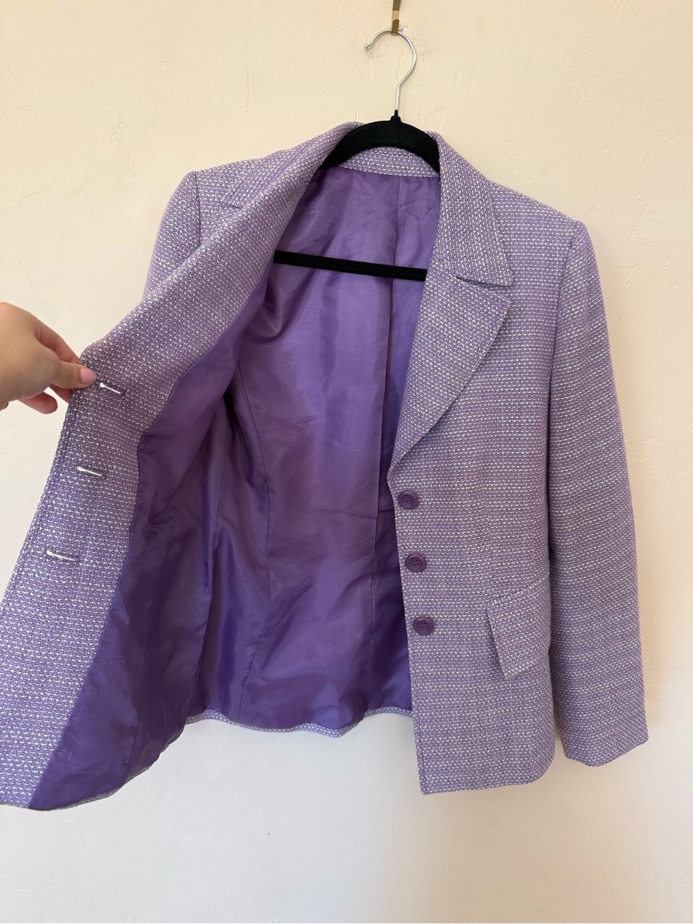 Lavender Tweed Blazer Jacket Purple Office Career Quiet Luxury Chic - Picture 6 of 10